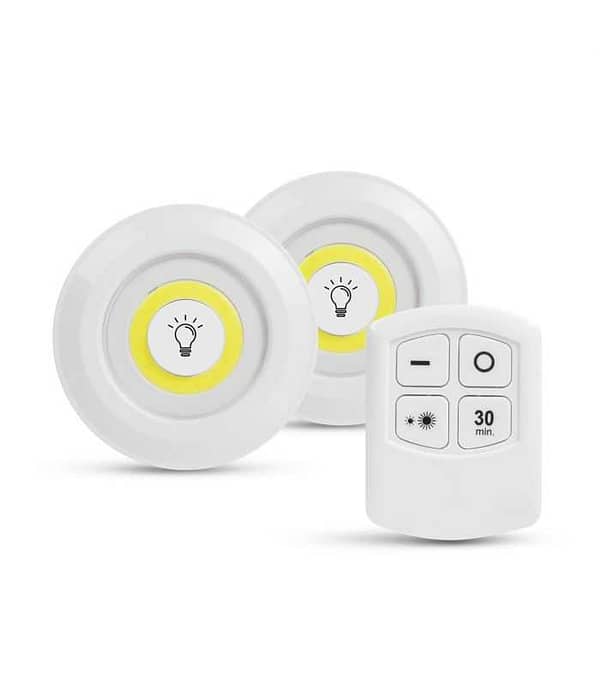 Set de lampi LED COB 3W 200lm 3x AAA IP44 autoadezive de perete cu telecomanda