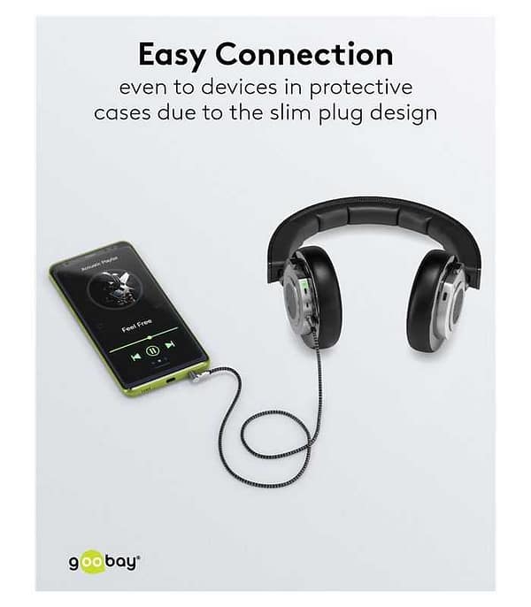 Cablu audio stereo 2m textil impletit Jack 3.5 mm - 3.5 mm 90 grade tata-tata aurit Goobay 65279 - imagine 4
