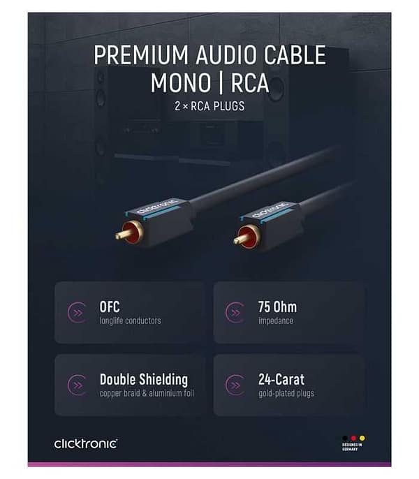 Cablu Profesional CLICKTRONIC audio 1x RCA 0.5m tata-tata aurit OFC cupru COAX 75 ohm Dublu ecranat 70442 - imagine 7
