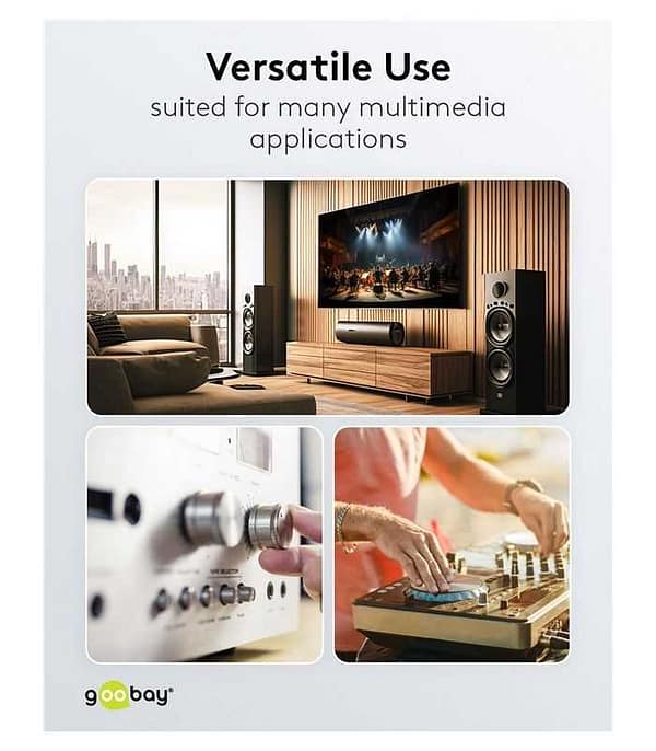 Cablu stereo 2x RCA tata-tata 3m premium extrem de flexibil textil negru Goobay Plus 65294 - imagine 5