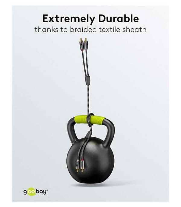 Cablu stereo 2x RCA tata-tata 3m premium extrem de flexibil textil negru Goobay Plus 65294 - imagine 7